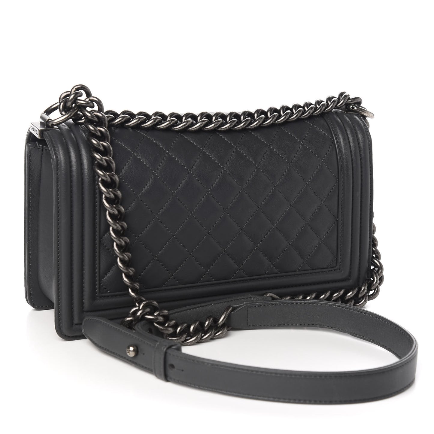 Lambskin Quilted Medium Boy Flap Dark Grey