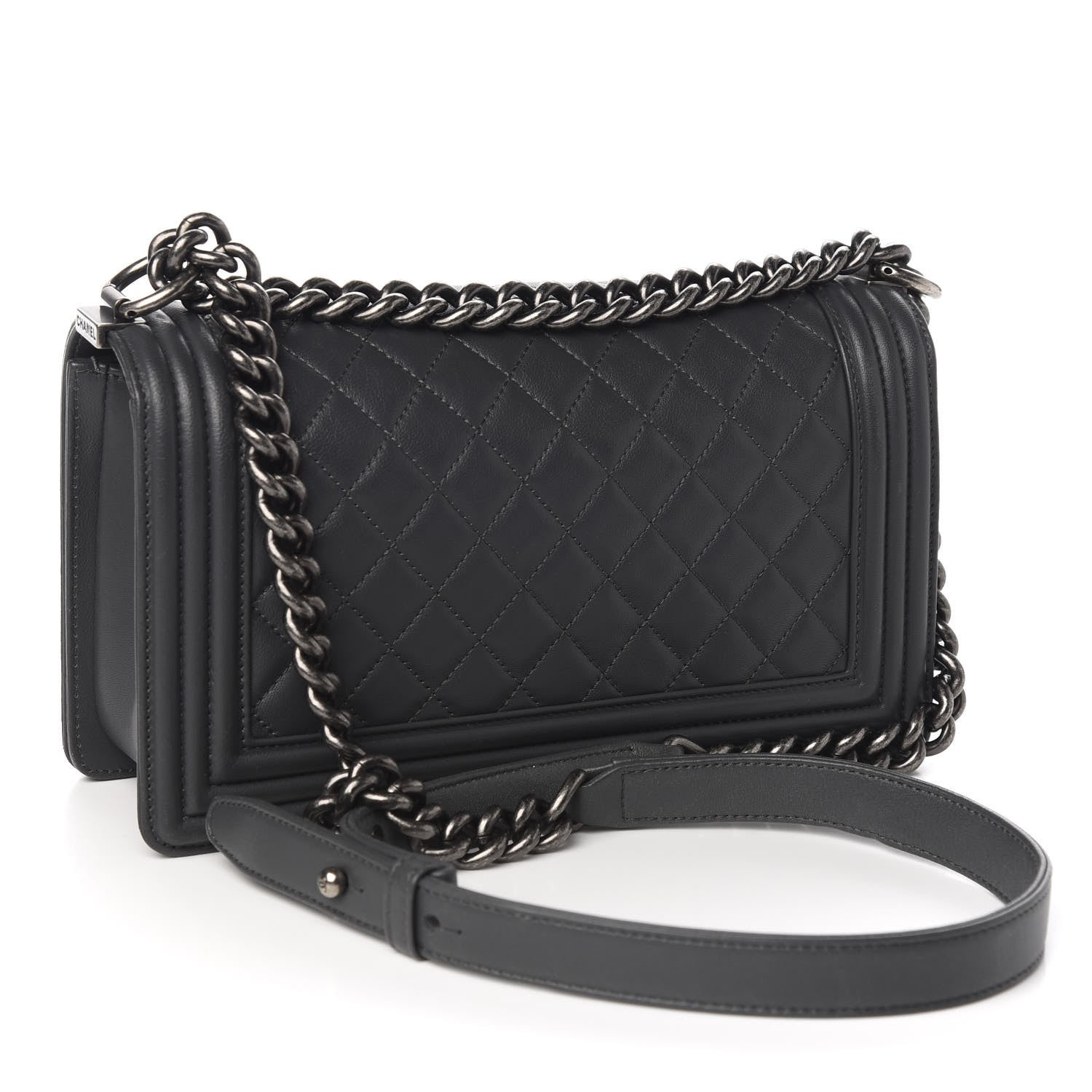 Chanel Lambskin Quilted Medium Boy Flap Dark Grey 2 of 8