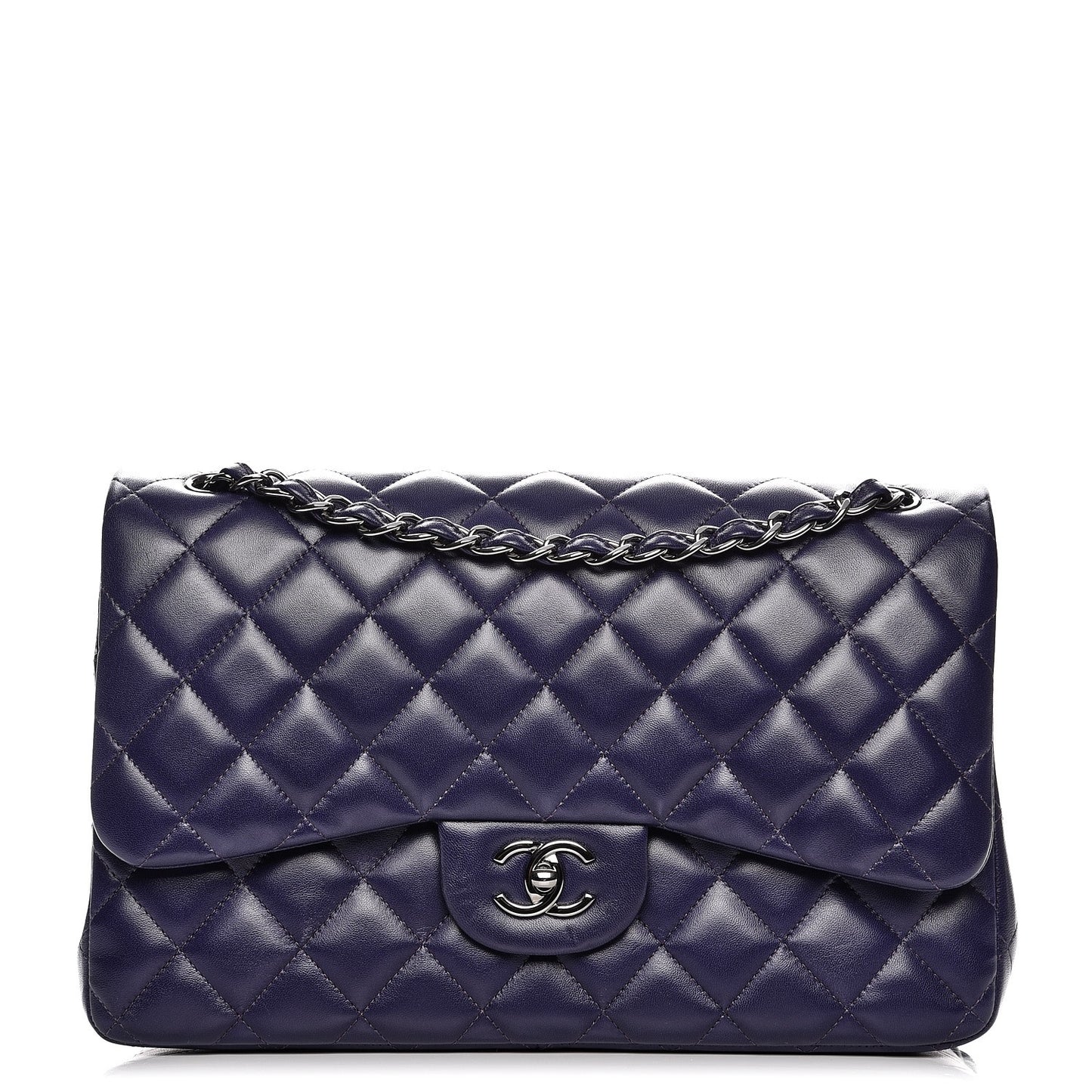 Lambskin Quilted Jumbo Double Flap Dark Purple