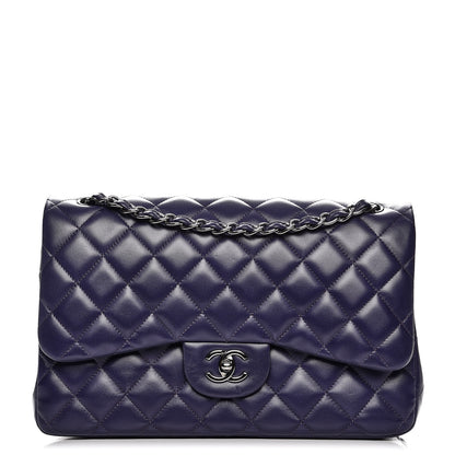 Chanel Lambskin Quilted Jumbo Double Flap Dark Purple 1 of 11