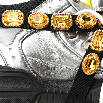 Gucci X SEGA Metallic Calfskin Mesh Removable Crystals Womens Flashtrek Sneakers 38 Silver Black 9 of 10