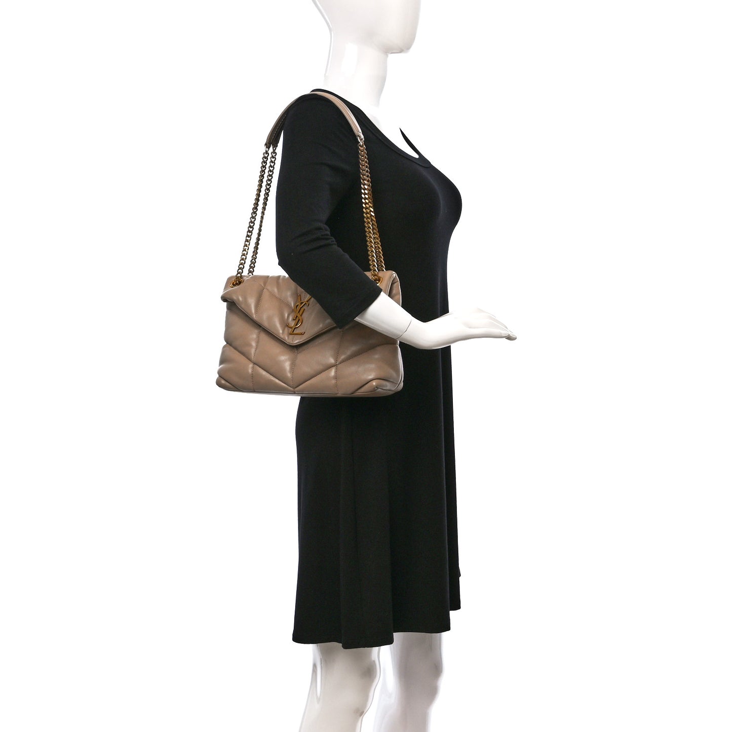 Lambskin Quilted Medium Loulou Puffer Monogram Chain Satchel Dark Beige