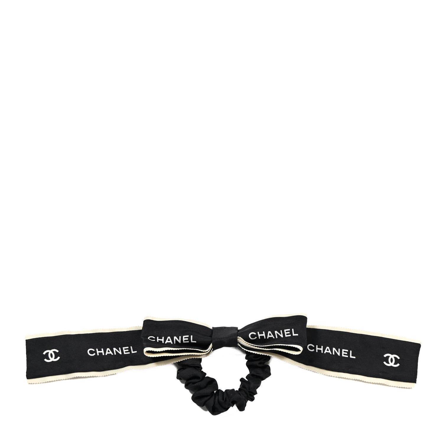 Chanel Silk CC Hair Tie Black Ecru 1 of 3