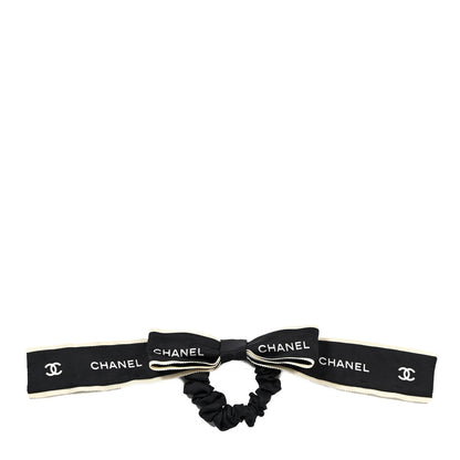Chanel Silk CC Hair Tie Black Ecru 1 of 3