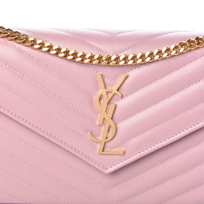 Saint Laurent Grain De Poudre Matelasse Chevron Monogram Chain Wallet Tender Pink 7 of 10