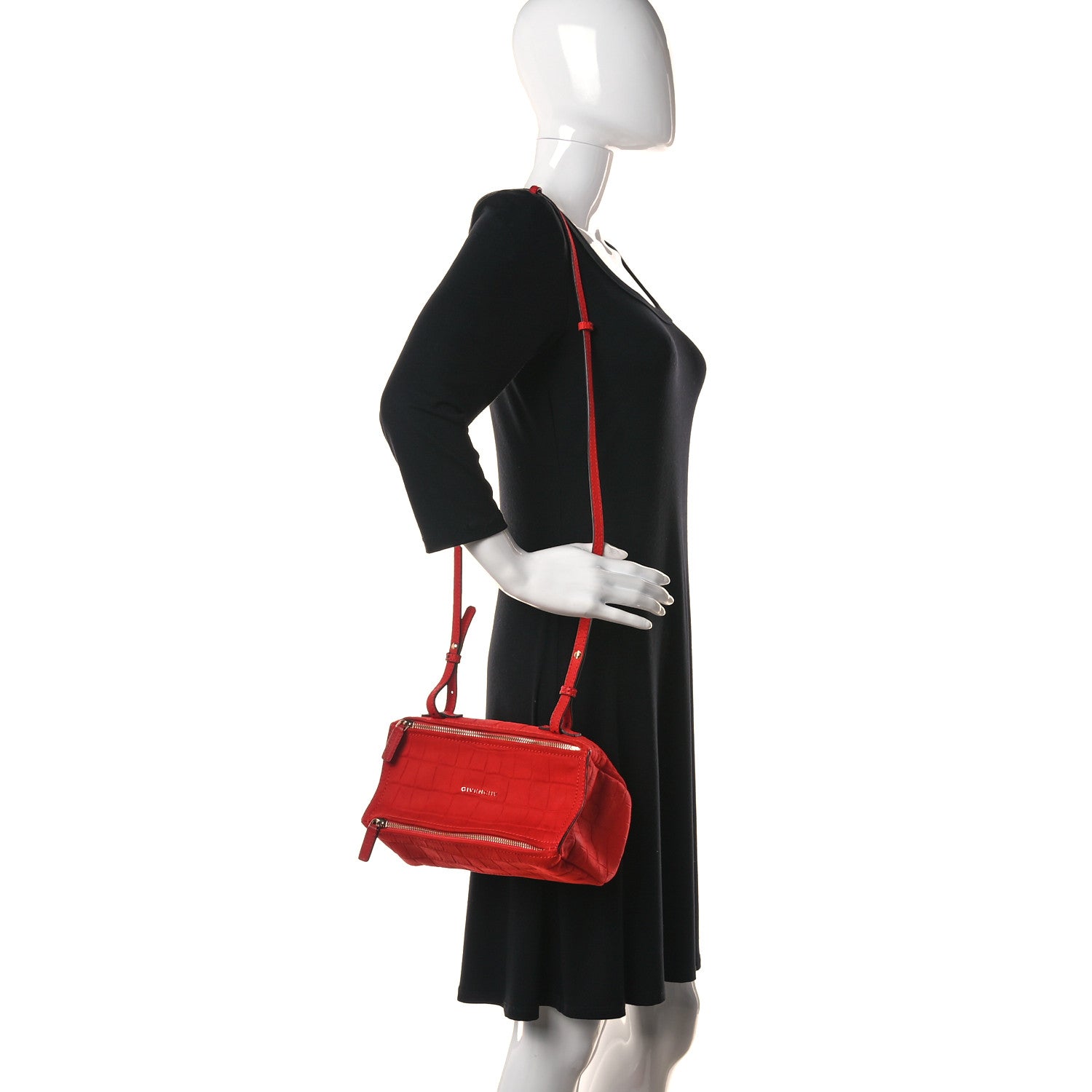 Givenchy Calfskin Crocodile Embossed Mini Pandora Red 3 of 13