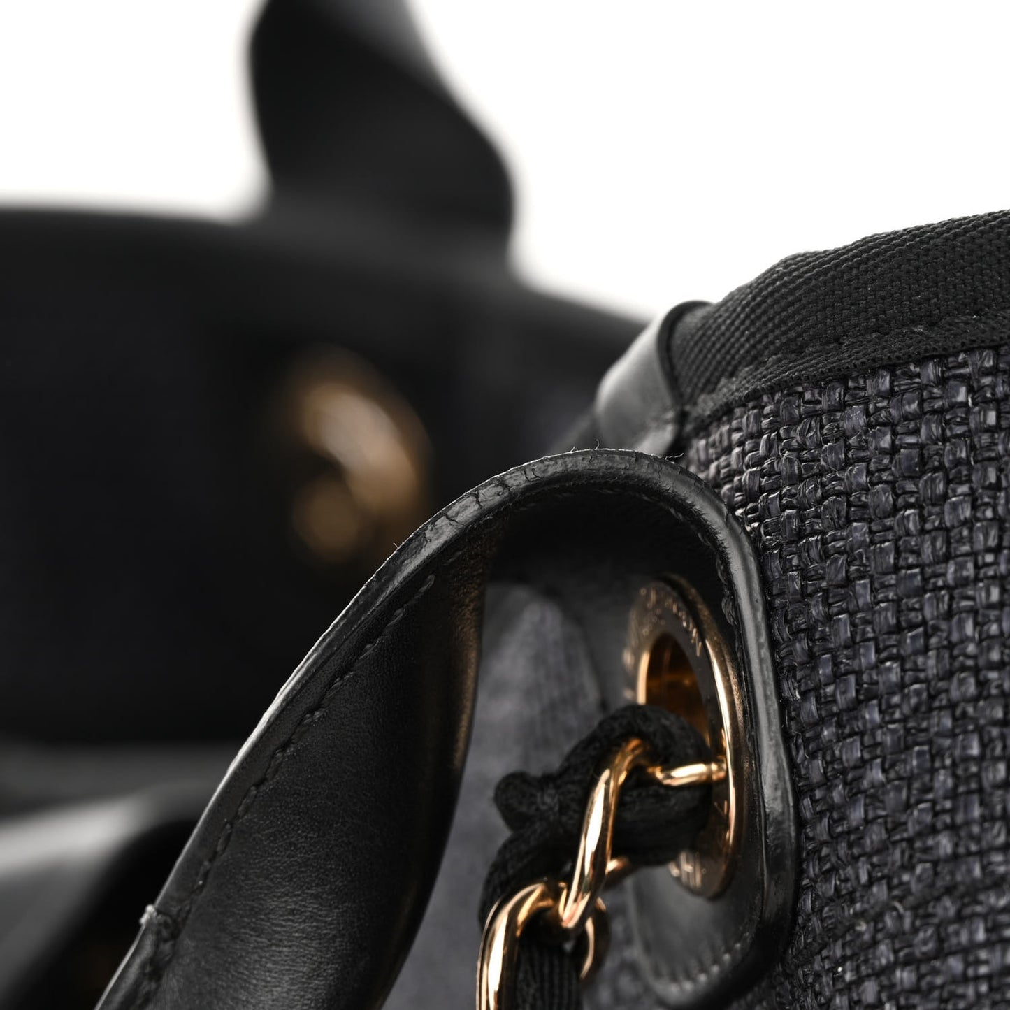 Woven Straw Raffia Large Deauville Tote Black