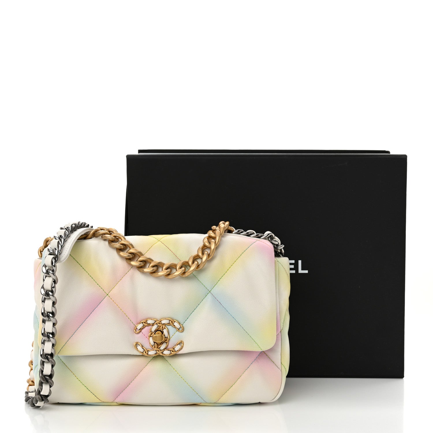Chanel Printed Goatskin Quilted Medium Chanel 19 Flap White Multicolor 13 of 13