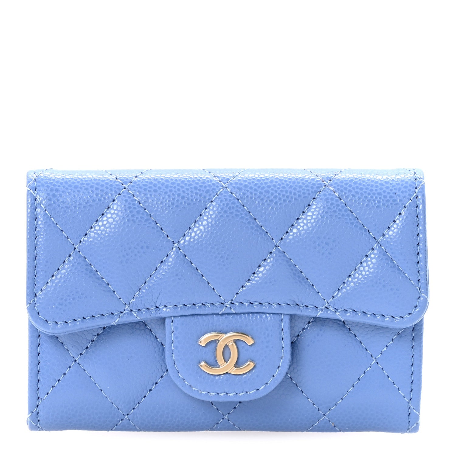 Chanel Caviar Quilted Flap Card Holder Wallet Blue 1 of 9