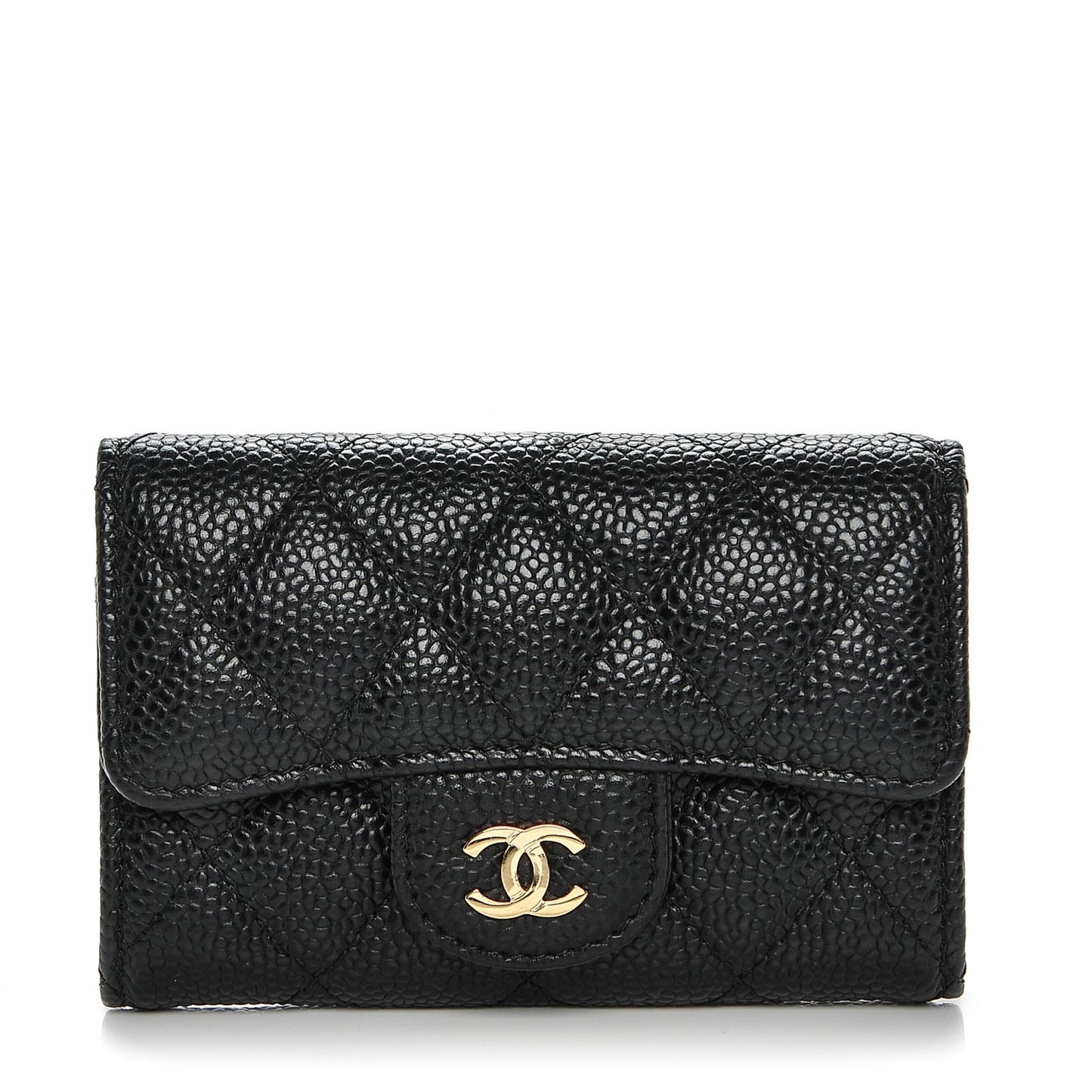 Caviar Quilted Flap Card Holder Black