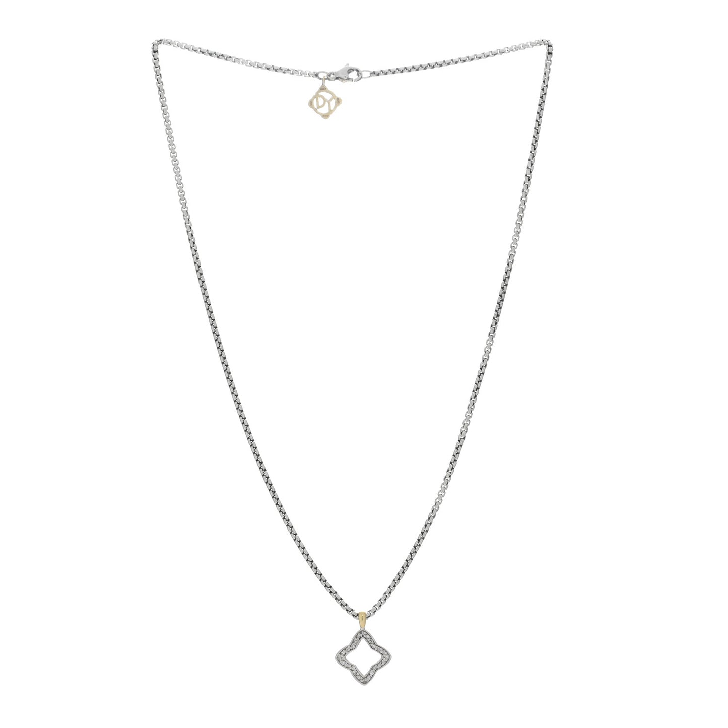 Sterling Silver 18K Yellow Gold Diamond Quatrefoil Necklace