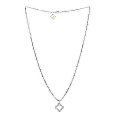 David Yurman Sterling Silver 18K Yellow Gold Diamond Quatrefoil Necklace 2 of 4