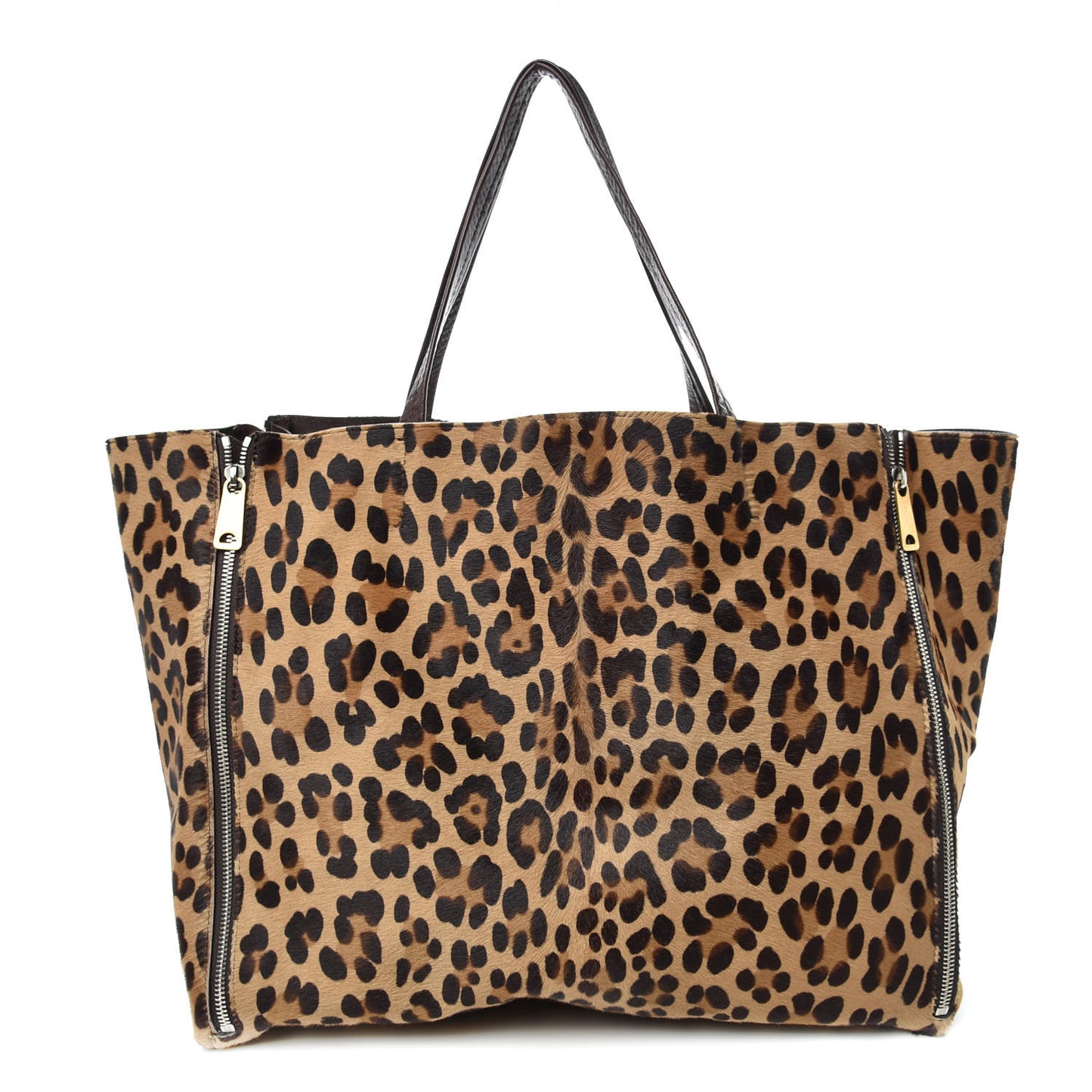 Calf Hair Leopard Print Zip Gusset Cabas