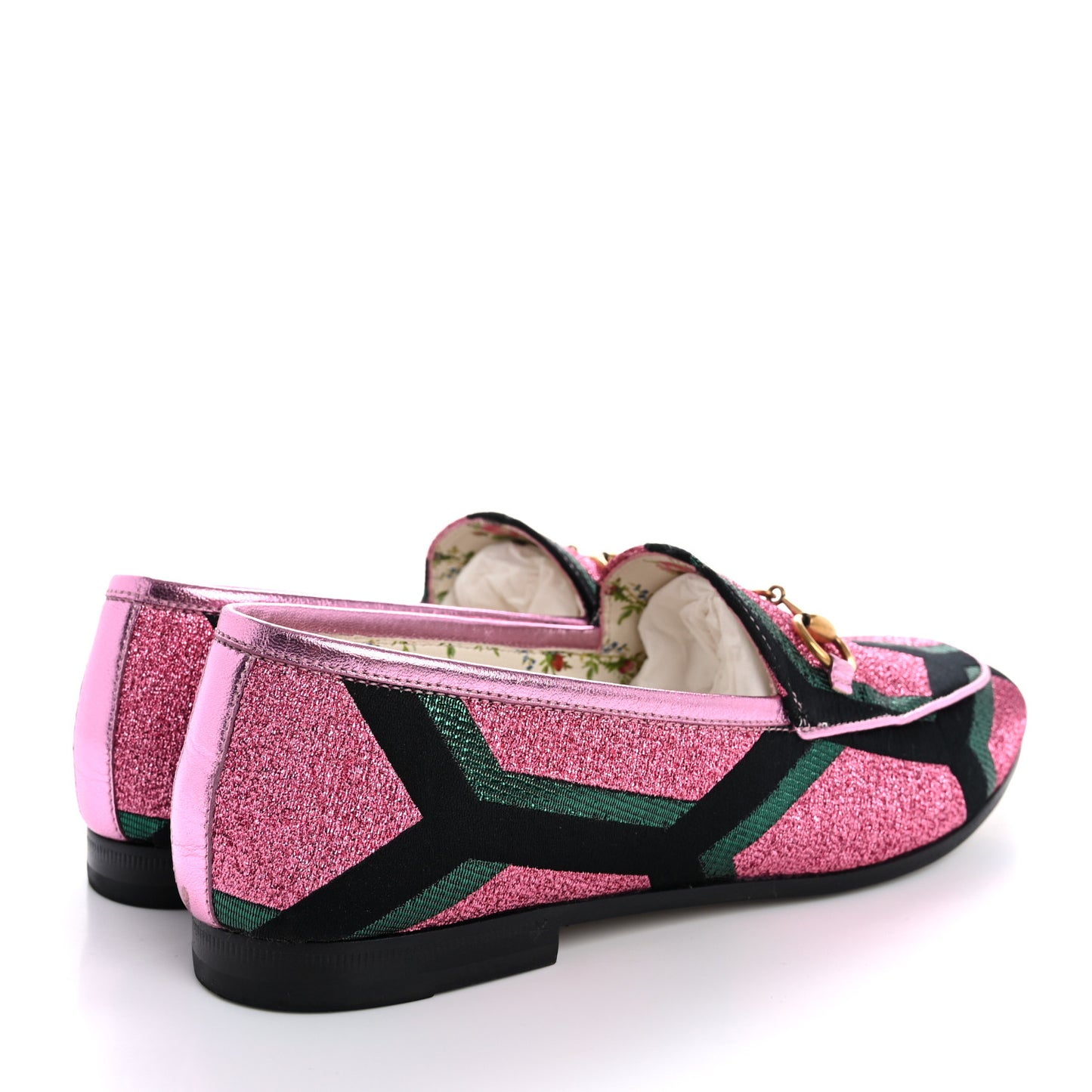 Metallic Jacquard Geometric Horsebit Womens Jordaan Loafers 37 Pink Green Black