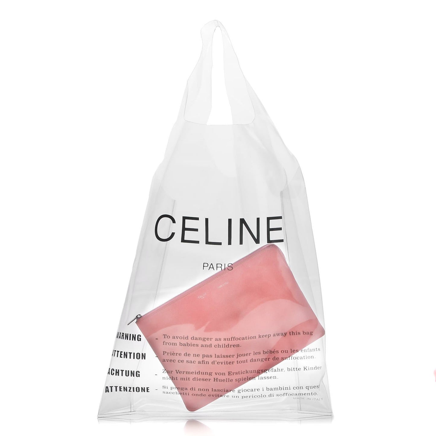 Plastic Bag with Cloudy Lambskin Solo Zip Pouch Clutch Pink