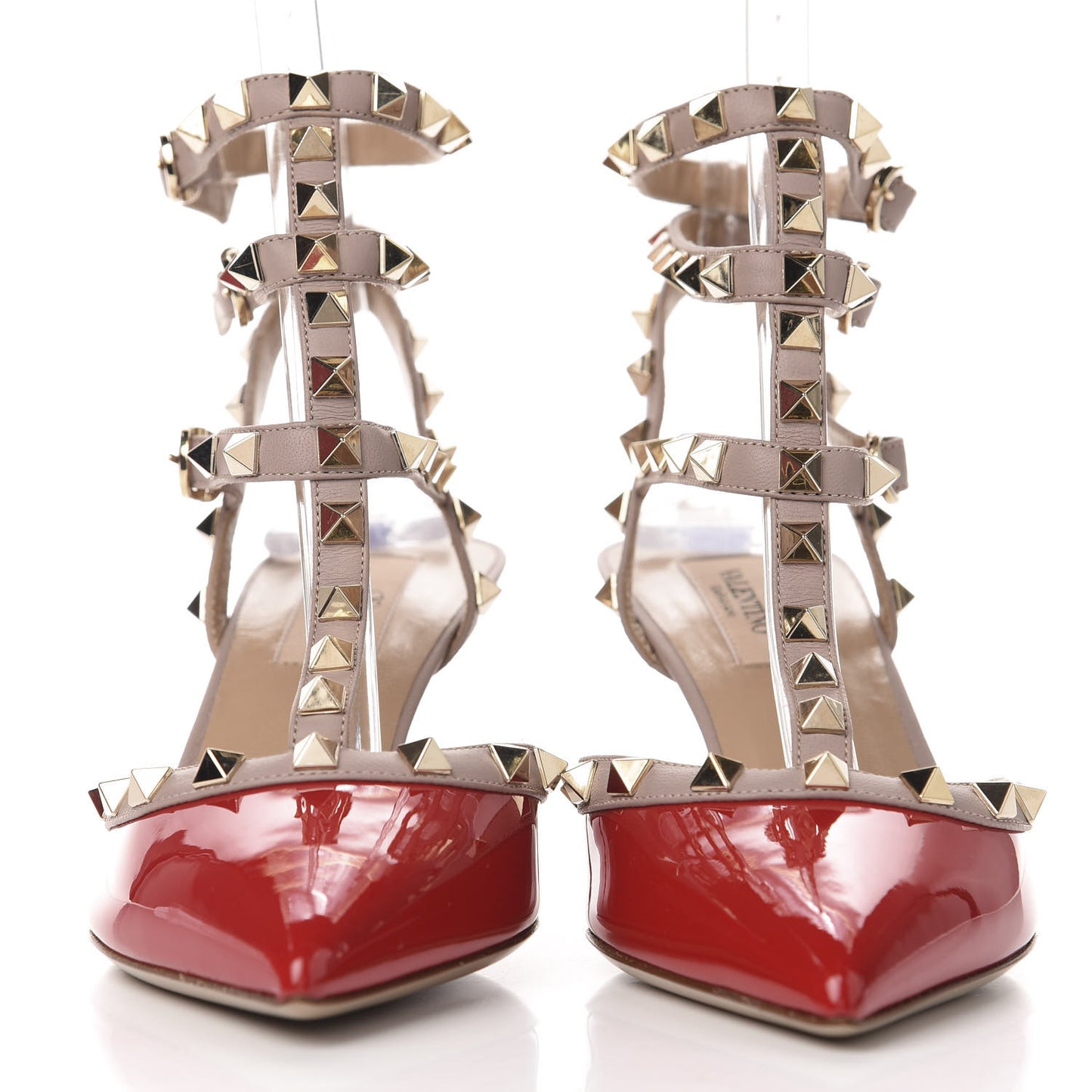 Patent Nappa Rockstud Ankle Strap 65mm Pumps 37.5 Rosso Valentino Poudre