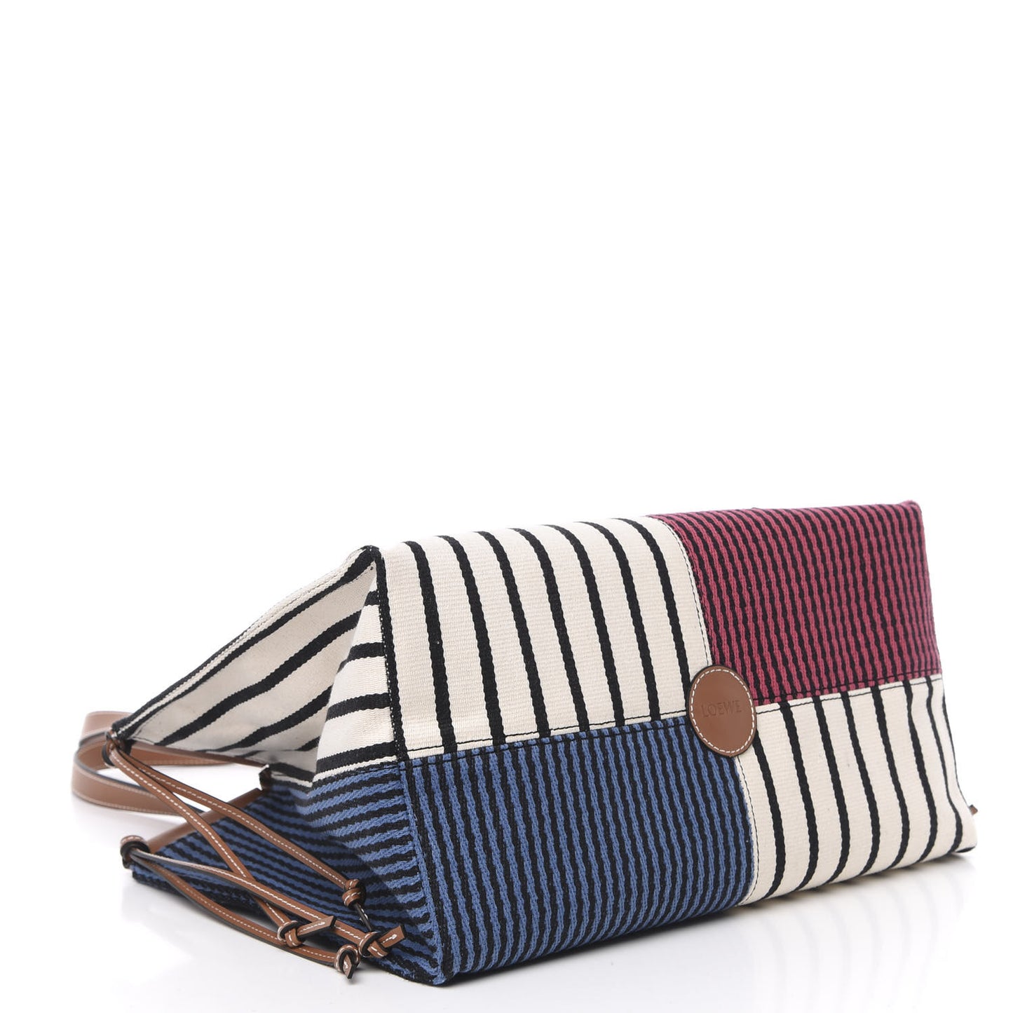 Canvas Calfskin Print Paulas Ibiza Stripes Cushion Tote Red White
