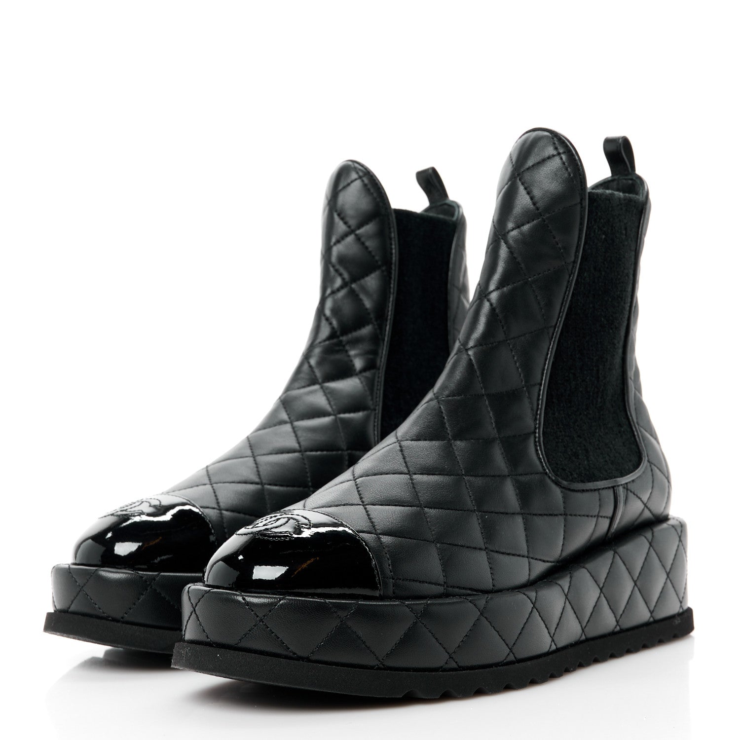 Chanel Lambskin Patent CC Cap Toe Quilted Short Platform Boots 37 Black 3 of 8