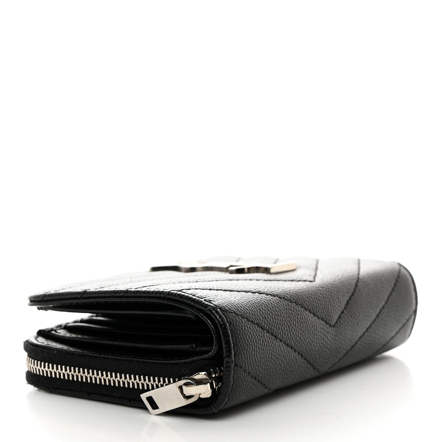 Grain De Poudre Matelasse Chevron Monogram Compact Zip Around Wallet Black
