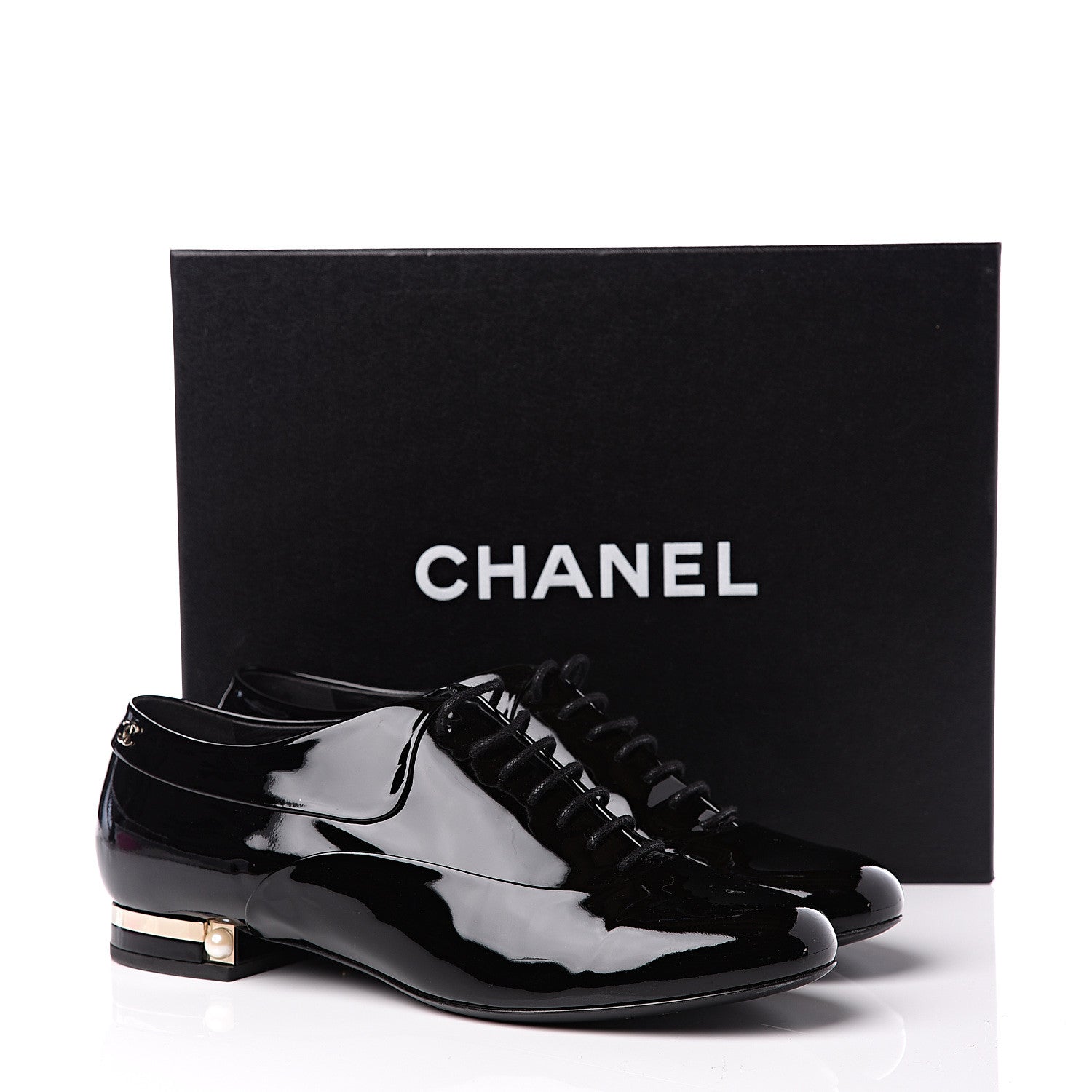 Chanel Patent Pearl CC Lace Up Oxfords 39 Black 11 of 11