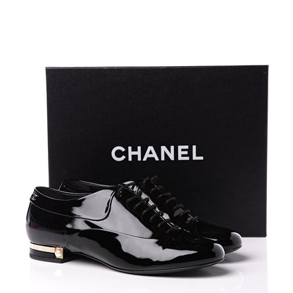 Chanel Patent Pearl CC Lace Up Oxfords 39 Black 11 of 11
