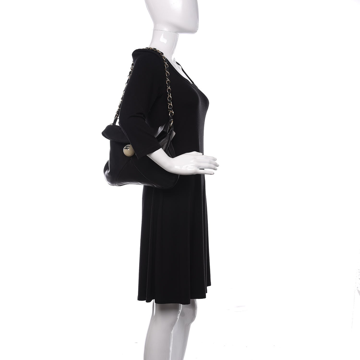 Chanel Lambskin Coco Ball Fold Over Bag Black 2 of 10