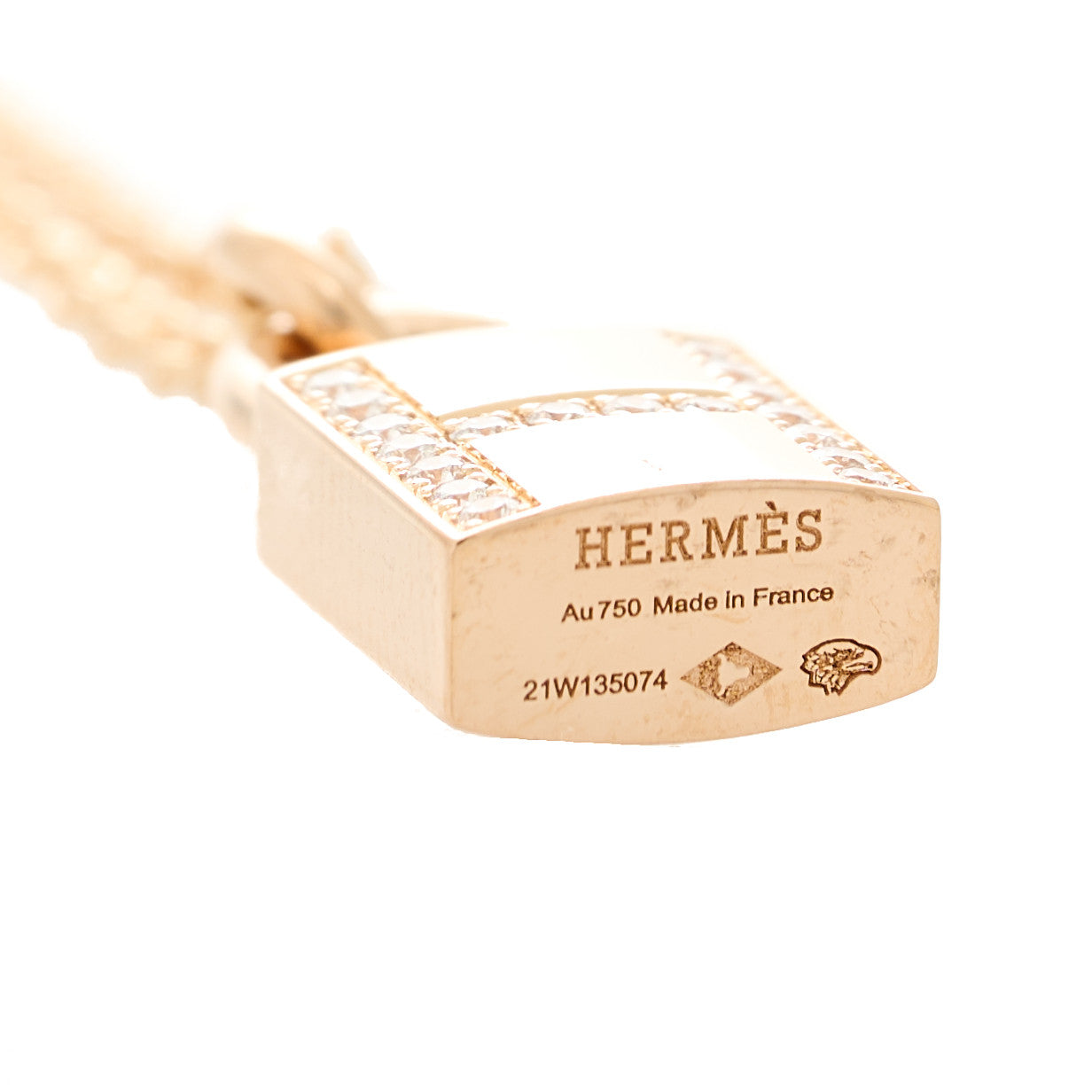 Hermes 18K Rose Gold Diamond Amulettes Cadenas Pendant Necklace 5 of 5
