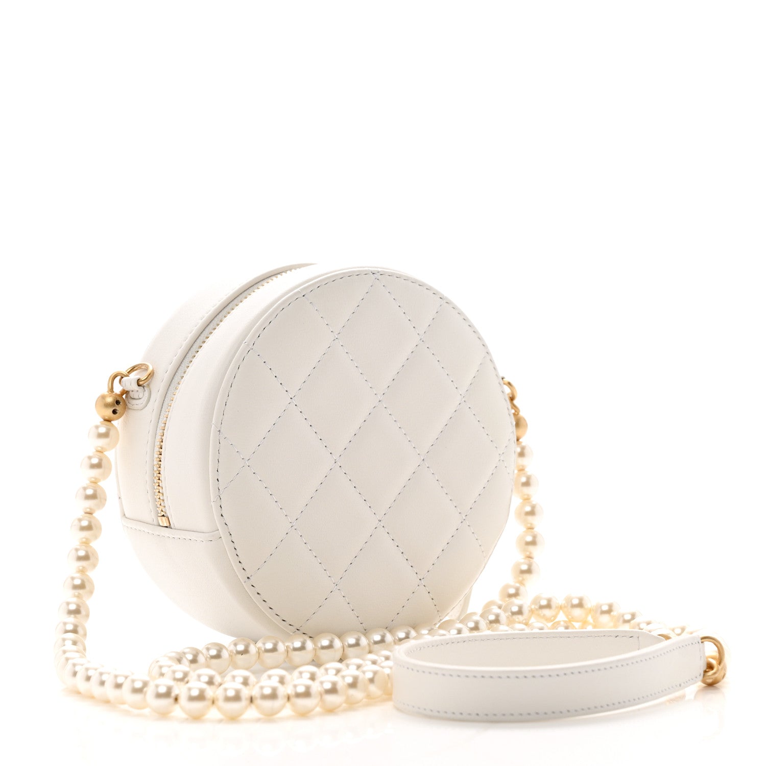 Chanel Calfskin Quilted Pearl Round Clutch With Chain White 2 of 11