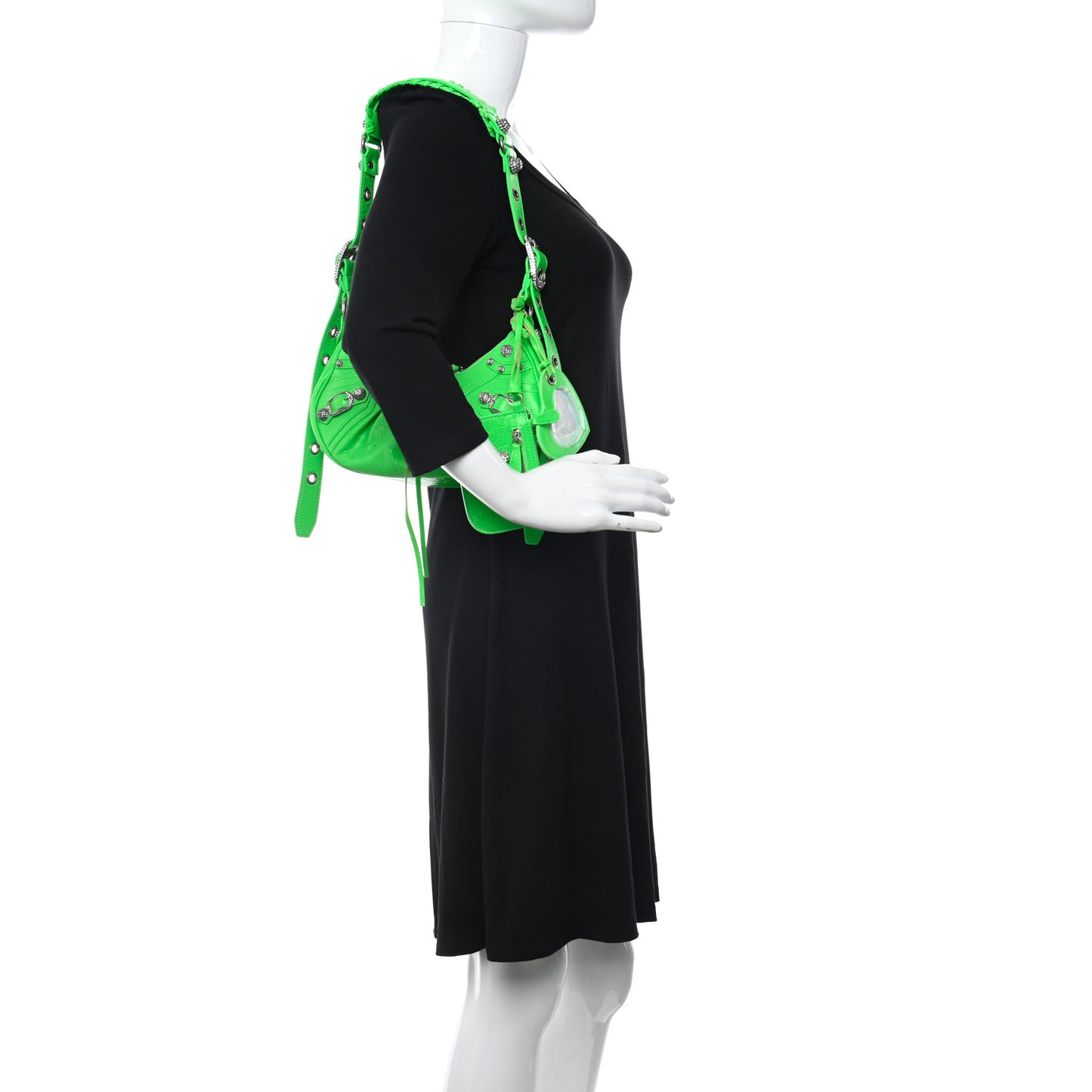 Extra Supple Calfskin Crocodile Embossed Le Cagole Shoulder Bag XS Acid Green