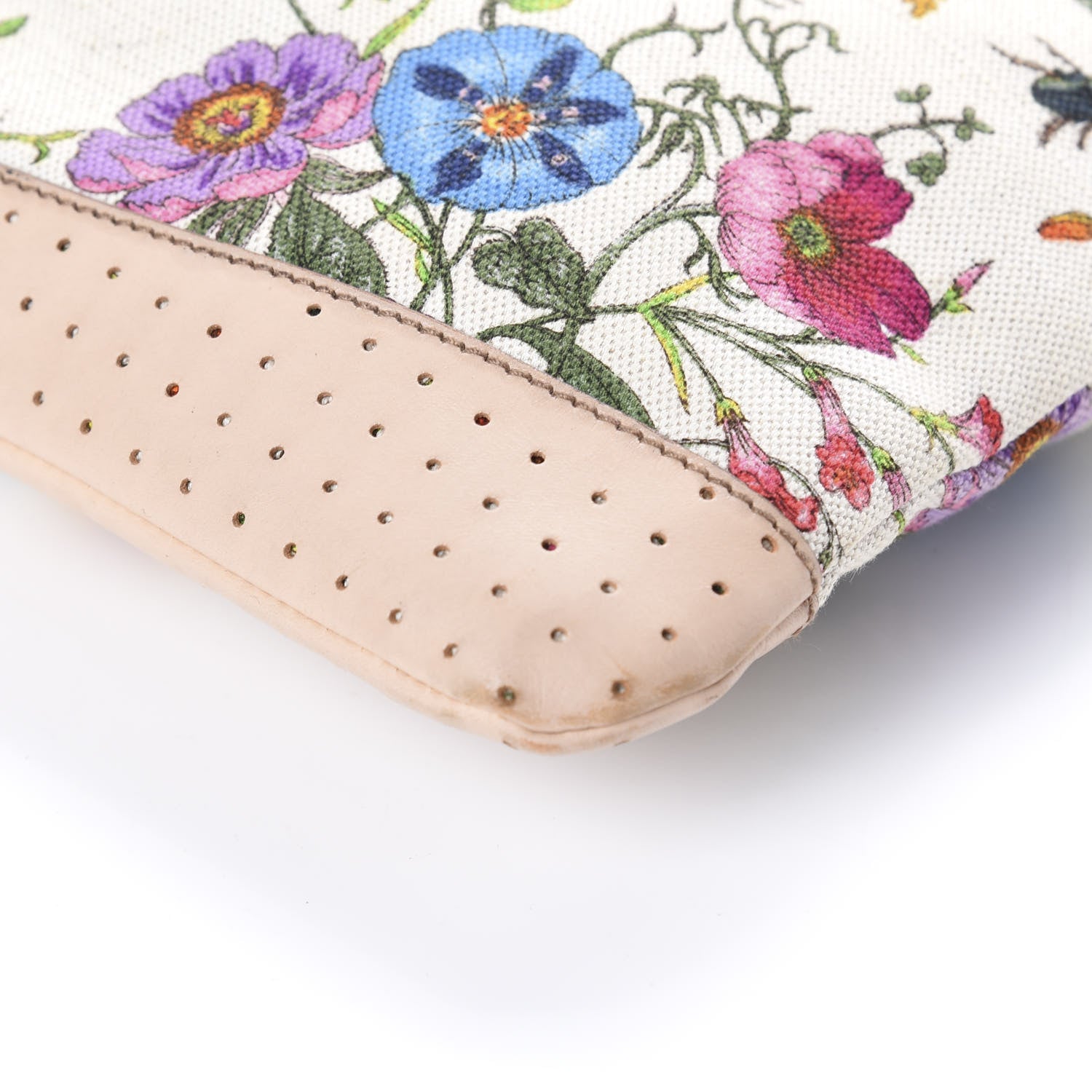Gucci Canvas Calfskin Flora Perforated Medium Flat Messenger Bag White 9 of 9