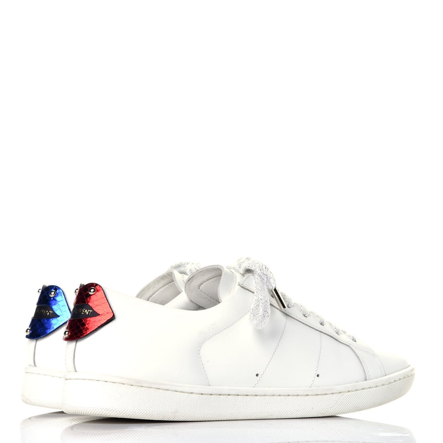 Calfskin Metallic Ayers Signature Court Lips Sneakers 36 Optic White