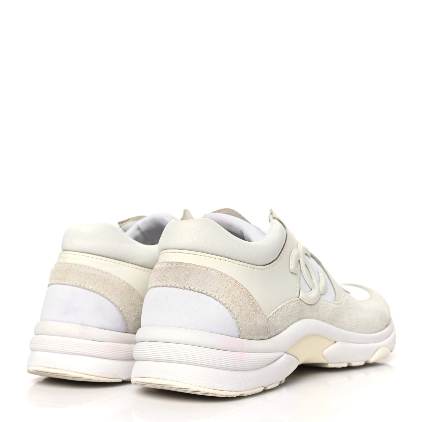Suede Calfskin Fabric CC Sneakers 38 White