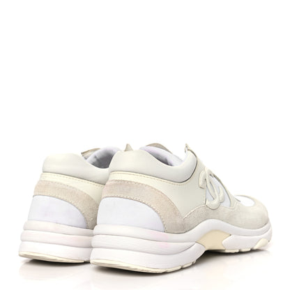 Chanel Suede Calfskin Fabric CC Sneakers 38 White 4 of 7