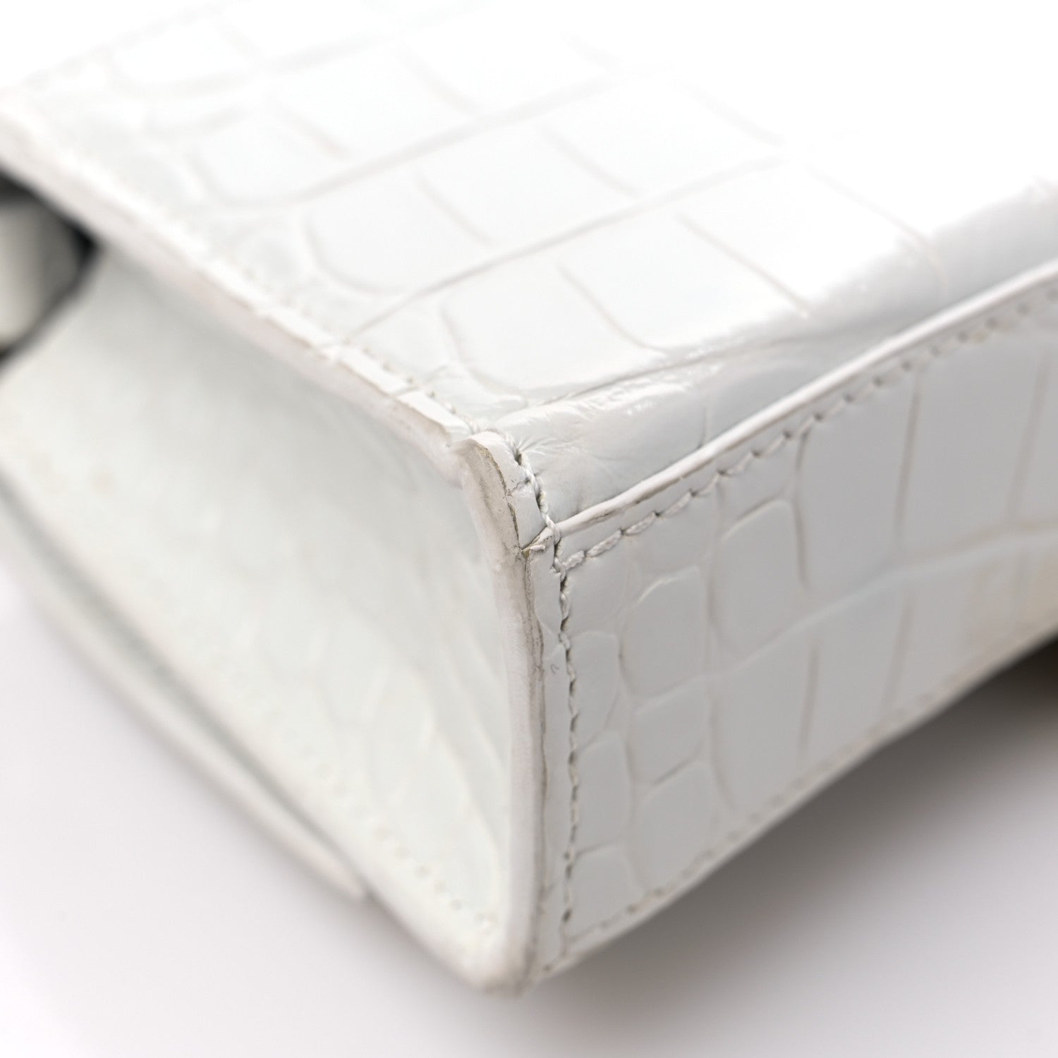 Balenciaga Shiny Calfskin Crocodile Embossed Hourglass Chain Bag White 10 of 12
