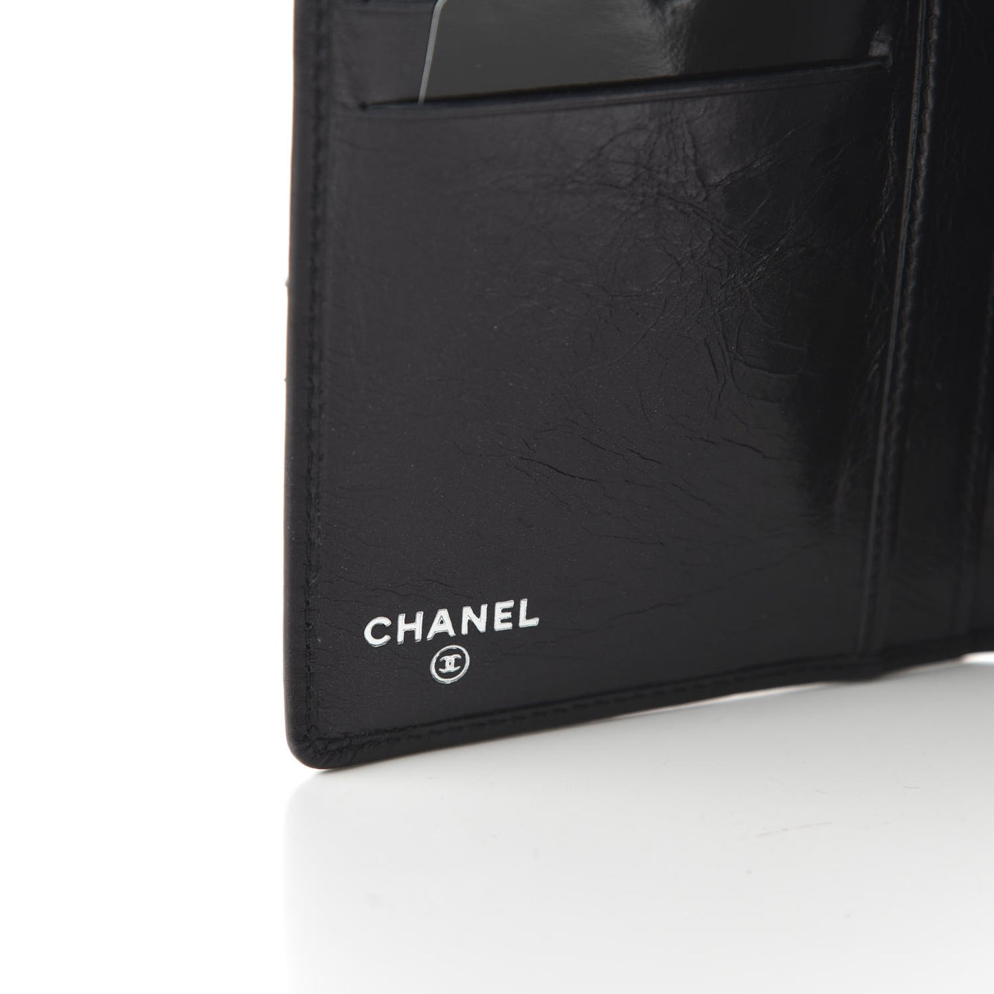 Aged Calfskin Quilted Cambon Yen Wallet Black