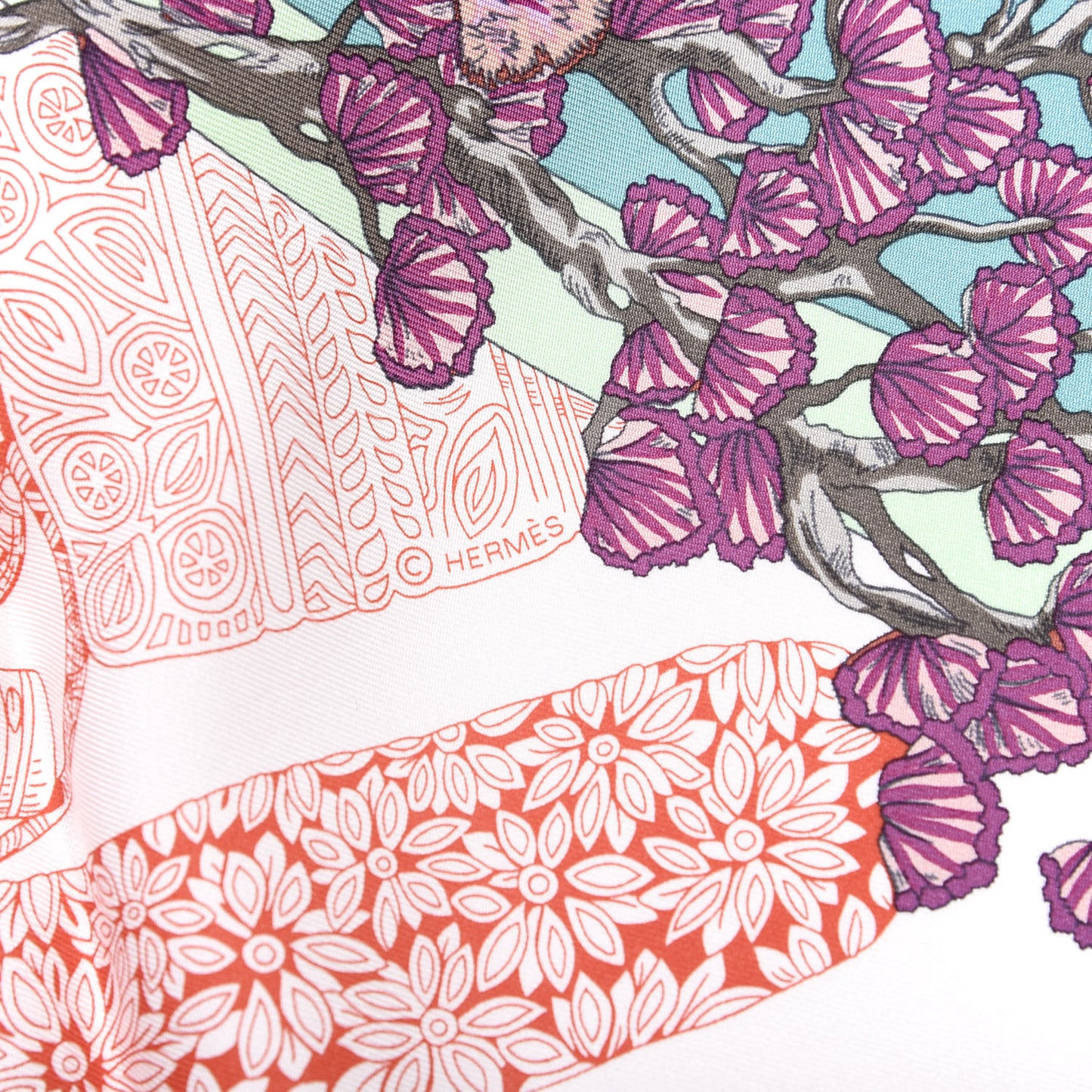 Silk Les Legendes de l'Arbre Scarf 90 Corail Veronese Mauve