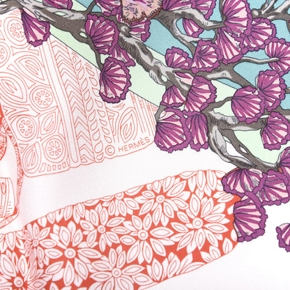 Hermes Silk Les Legendes de l'Arbre Scarf 90 Corail Veronese Mauve 6 of 6