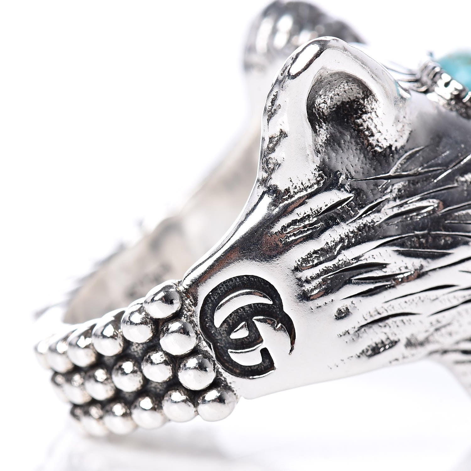 Gucci Sterling Silver Resin Anger Forest Wolf Head Ring 54 6.75 9 of 11