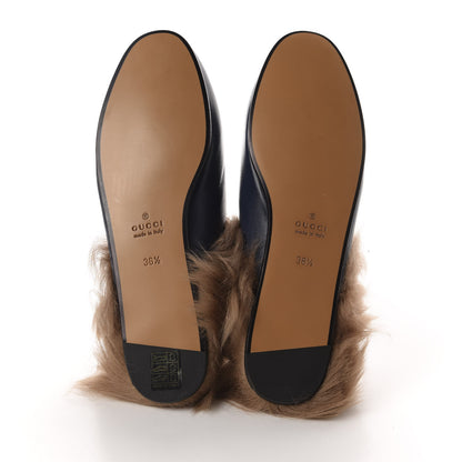 Gucci Malaga Kid Fur Womens Princetown Slippers 36.5 Blue Agata 6 of 9