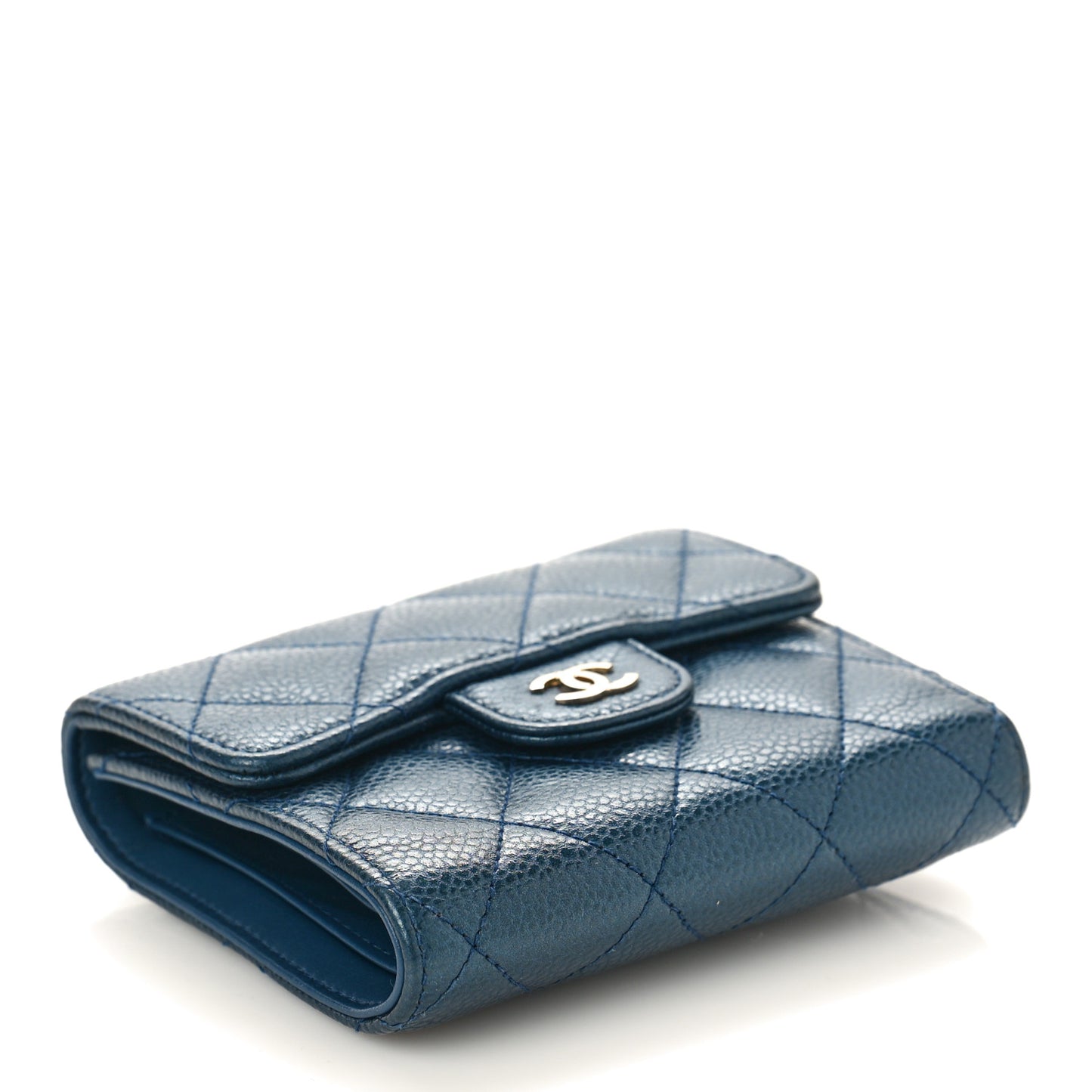 Caviar Quilted Compact Flap Wallet Navy
