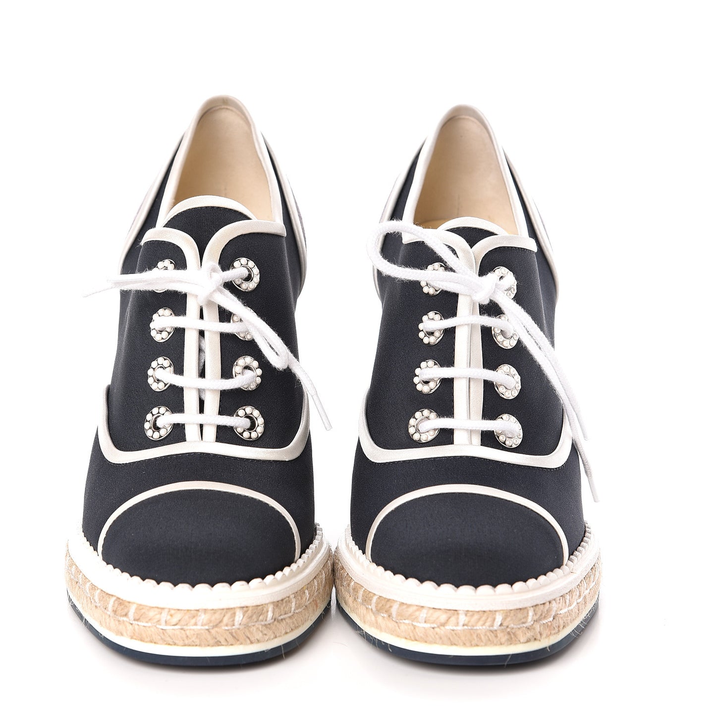 Silk Crepe Suede Calfskin Lace Up Wedge Espadrilles 36.5 Navy Grey