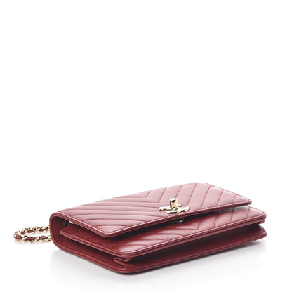 Chanel Lambskin Chevron Quilted Tendy CC Wallet On Chain WOC Dark Red 4 of 10