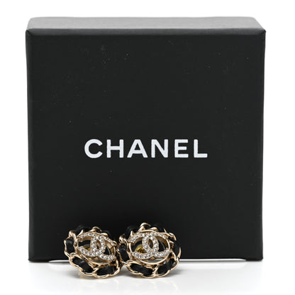 Chanel Crystal Lambskin Chain CC Stud Earrings Black Gold 5 of 5