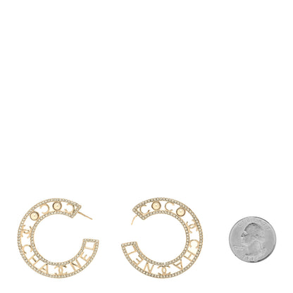 Chanel Crystal Pearl Bow-tiful CC Hoop Earrings Gold 2 of 5