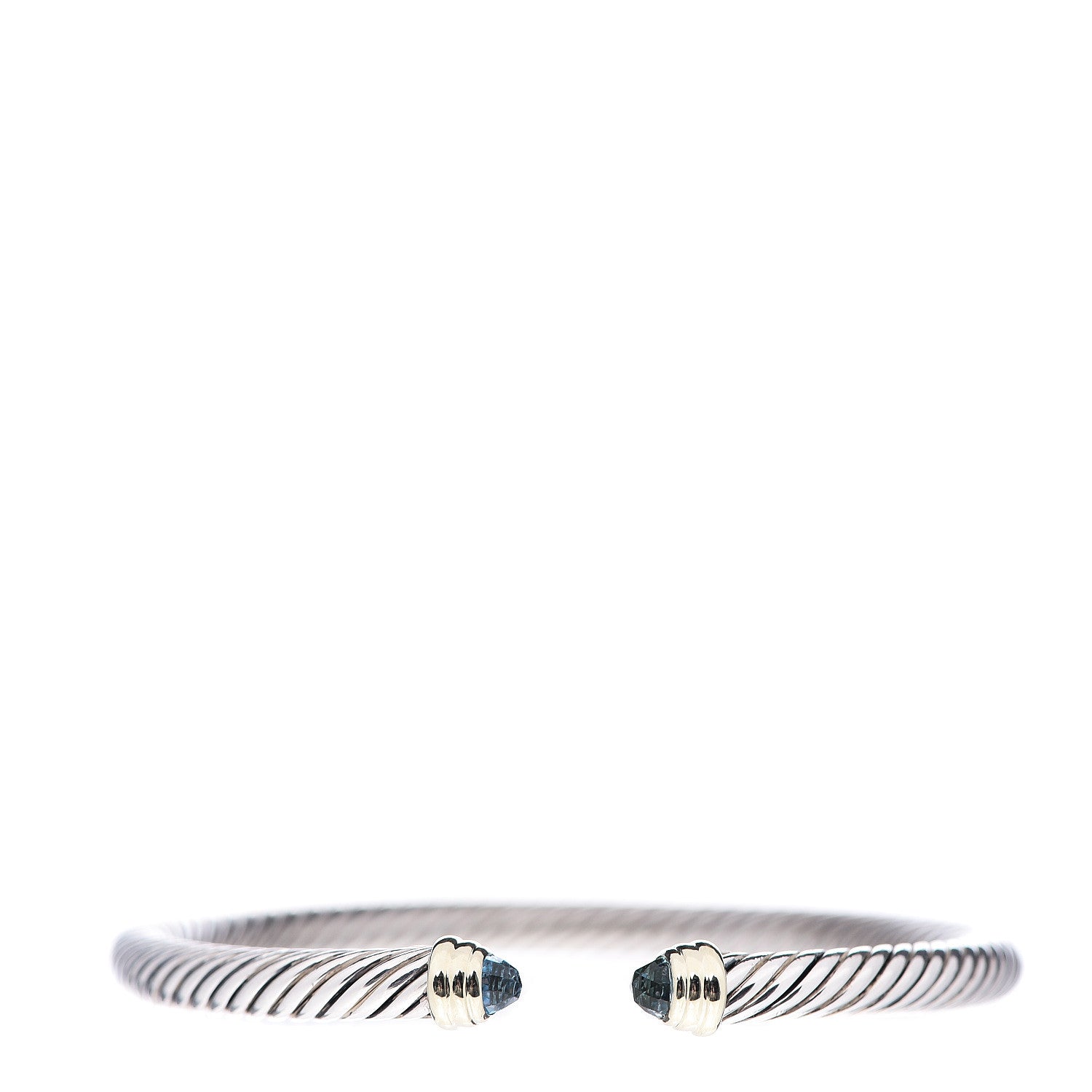 David Yurman Sterling Silver 14K Yellow Gold Blue Topaz 5mm Cable Classics Petite Color Bracelet 1 of 4