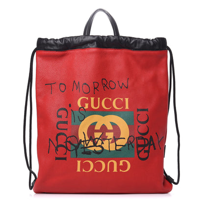 Gucci Calfskin Coco Capitan Logo Drawstring Backpack Hibiscus Red 1 of 9