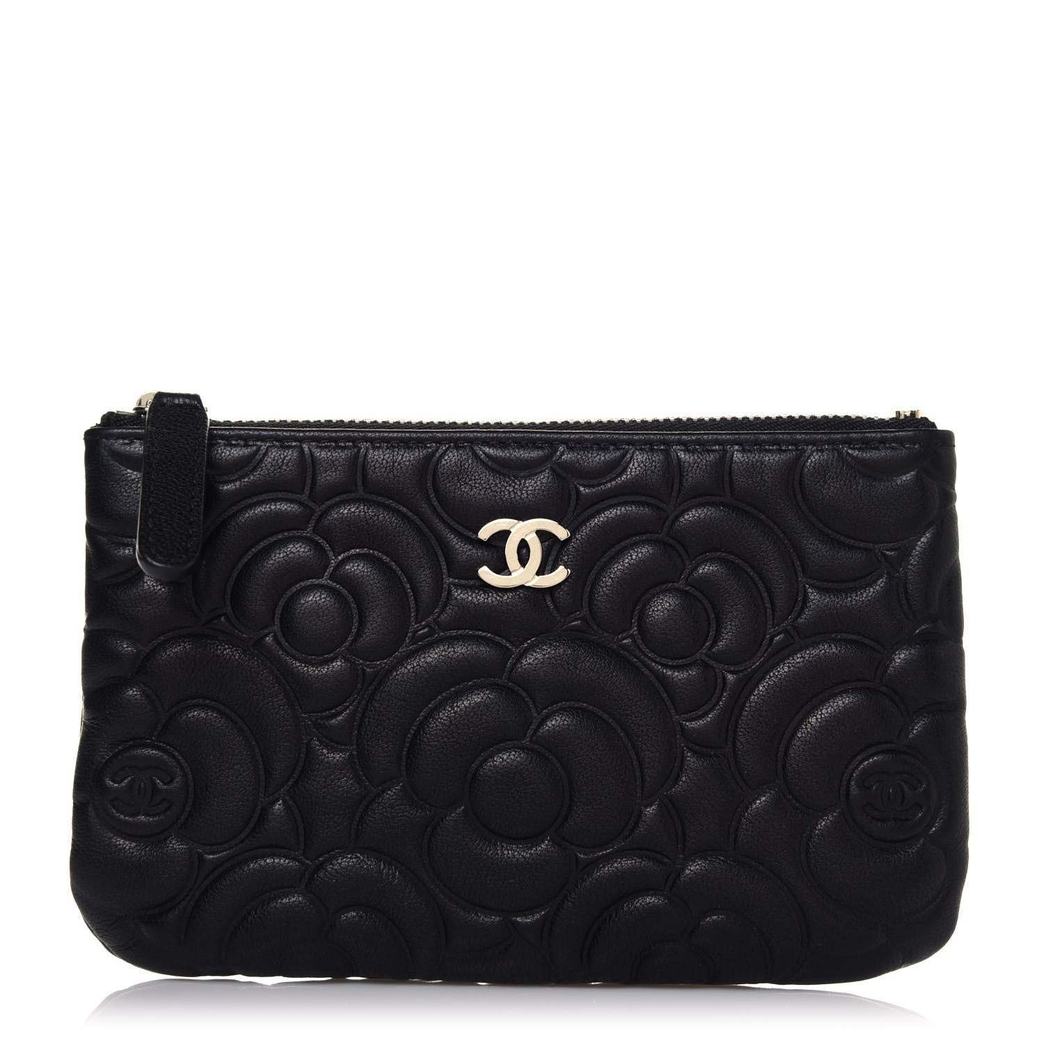 Chanel Goatskin Camellia Embossed Cosmetic Pouch Black 1 of 12