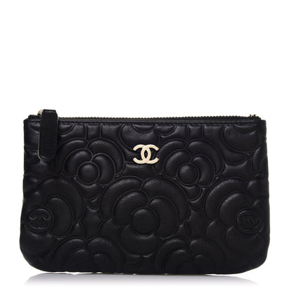 Chanel Goatskin Camellia Embossed Cosmetic Pouch Black 1 of 12