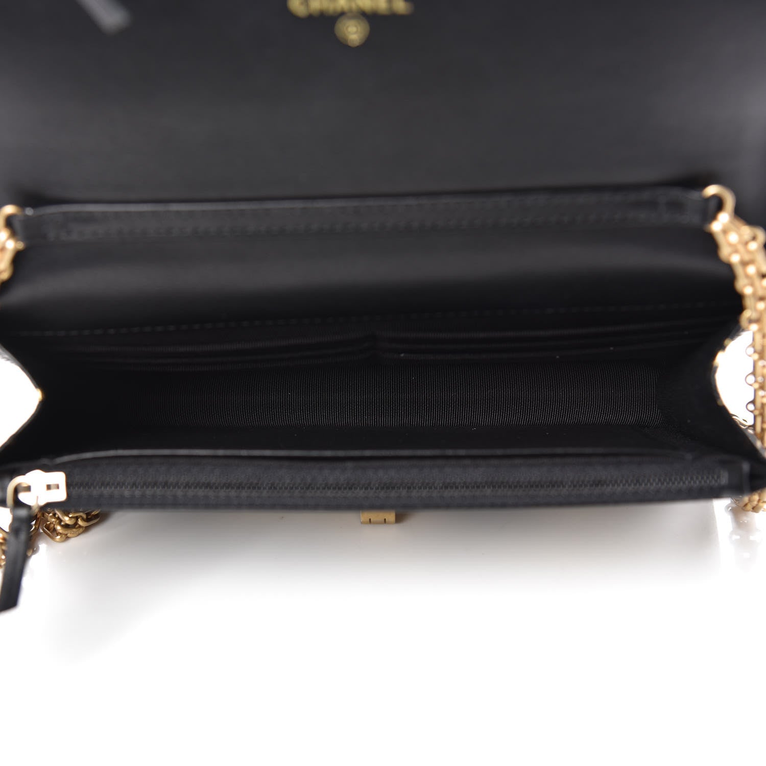 Chanel Calfskin Crocodile Embossed Graffiti 2.55 Cocodile Reissue Wallet On Chain WOC Black Gold 5 of 13