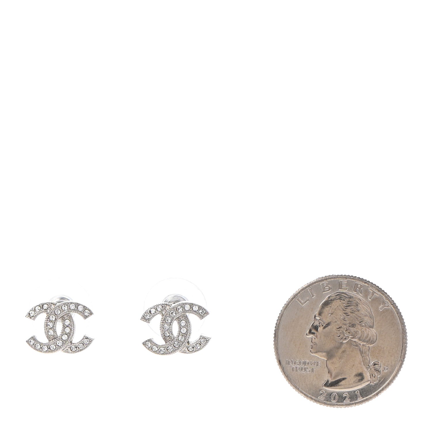 Chanel Crystal Mini Timeless CC Earrings Silver 2 of 4